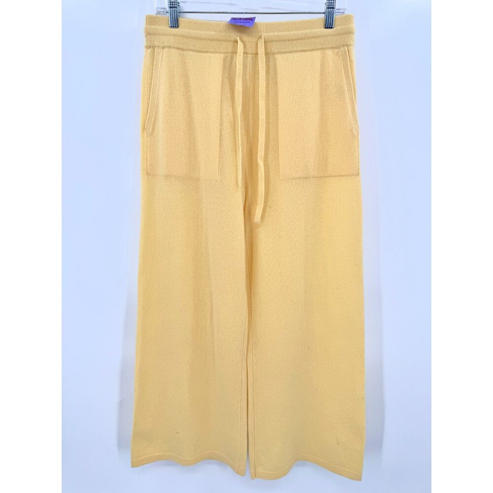 NWT WHITE + WARREN Yellow 100% Cashmere Wide Leg Pants Size Medium M